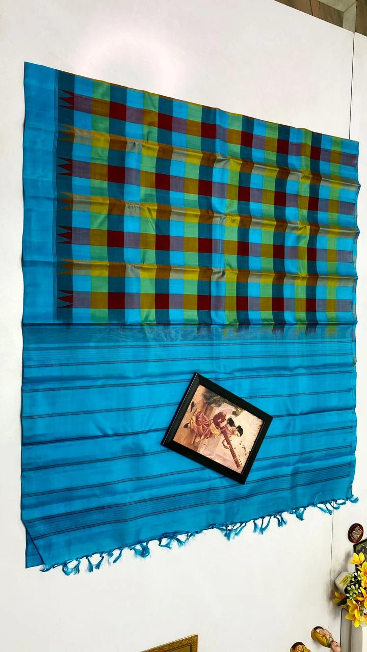 Sky Blue Pure Kanchipuram Traditional Silk Sarees